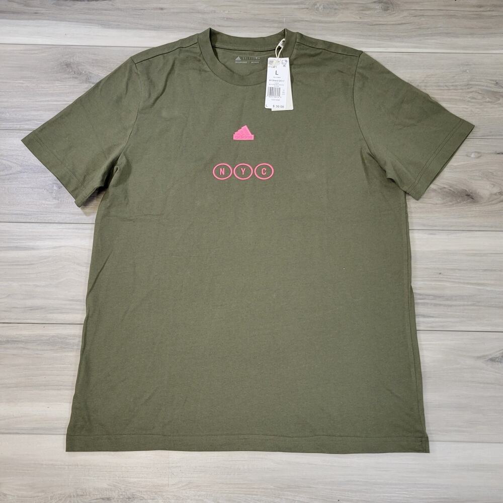 Adidas T-Shirt Men's Large Green NY Brand GFX Short Sleeve New IT5321